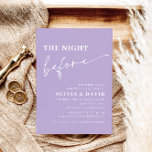 Invitation Nuit pourpre Dusty Avant Le Dîner De Répétition In<br><div class="desc">Le "Minimalist Dusty Purple The Night Before Rehearsal Dinner Invitation" présente une option élégante et raffinée pour votre réunion pré-mariage. Avec sa teinte mauve et poussiéreuse, cette invitation dégage un sentiment de sophistication et de charme. Avec des éléments de design minimaliste, il présente des lignes épurées, une typographie sobre et...</div>