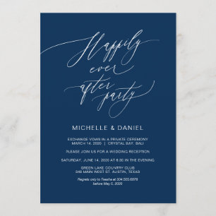 Invitation Nuit Romantique Bleu Marine, Mariage en Intime