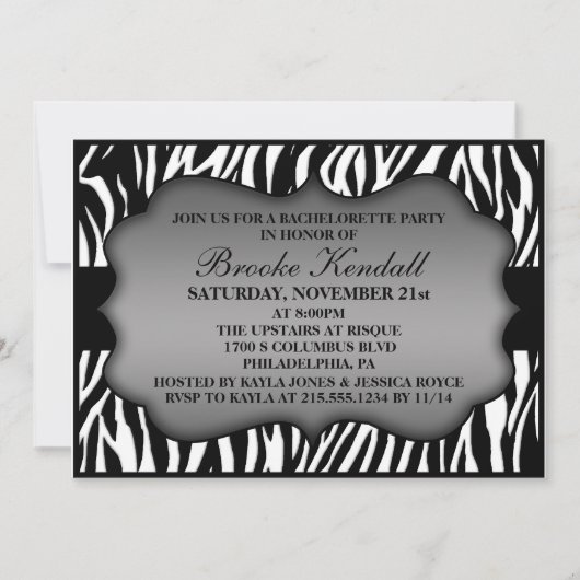 Invitation Nuit sauvage de glace Zebra Bachelorette Party (Devant)
