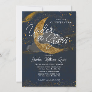 Invitation Nuit sous les étoiles Blue Gold Moon Quinceanera