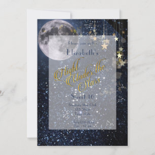 Invitation Nuit sous les étoiles Sweet 16 pleine lune or