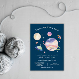 Invitation Nuit Verte Galaxie Espace Lune Étoile Baby Shower