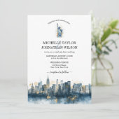 Invitation Nuit Ville Destination Mariage Aquarelle (Debout devant)