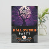 Invitation Nuit Violette Pleine Lune Oiseau Noir Halloween No (Debout devant)
