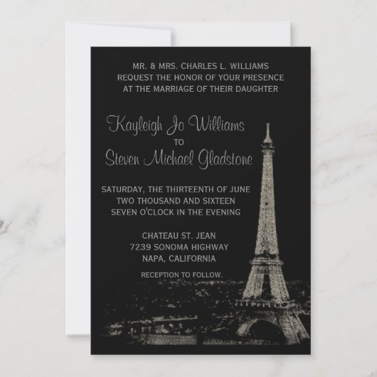 Invitation Nuits dans le mariage de Paris (Devant)