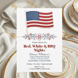 Invitation Nuits de BBQ rouge blanc du 4 juillet Fleur d'Amer