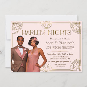 Invitation Nuits de Harlem Mariage Anniversaire Afro-Américai