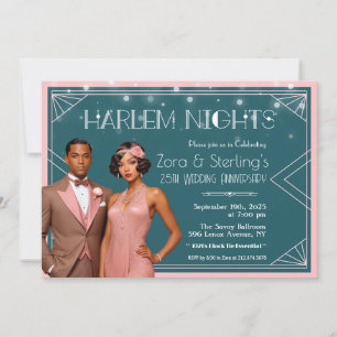 Invitation Nuits de Harlem Mariage Anniversaire Afro-Américai