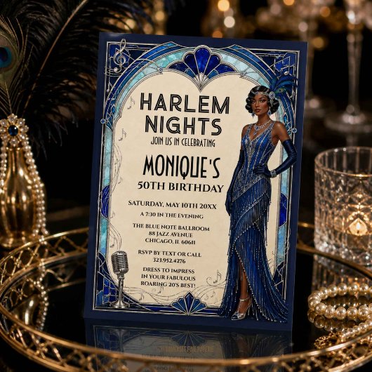 Invitation Nuits de Harlem Roaring 20s Blue Saphir Âge du Jaz