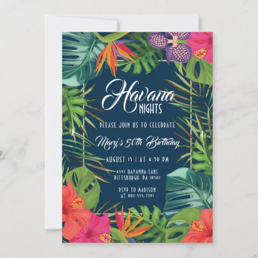Invitation Nuits de la Havane Floral Tropical Anniversaire (Devant)