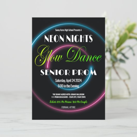 Invitation Nuits de Neon Prom Envoi au lycée (Debout devant)
