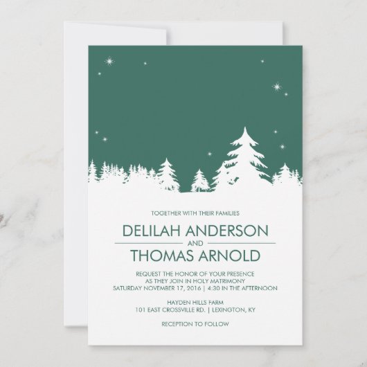Invitation Nuits d'hiver étoilées Emerald Green Mariage (Devant)