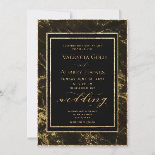 Invitation Nuits en Granite & Or Mariage II (Devant)