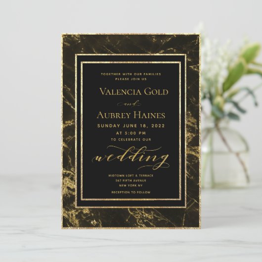 Invitation Nuits en Granite & Or Mariage II (Debout devant)