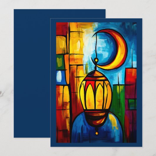 Invitation Nuits géométriques du Ramadan - Lune et lanternes (Devant / Derrière)