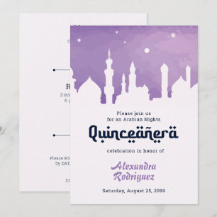 Invitation Nuits violettes Arabe Aquarelle Quinceañera