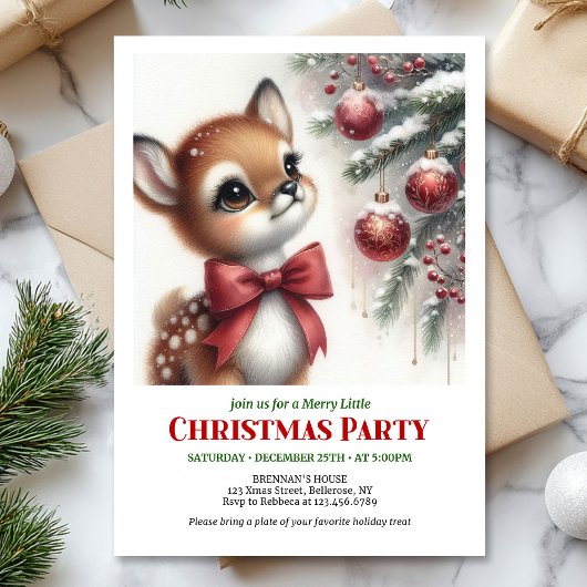 Invitation numérique aquarelle bébé faon Noël joye