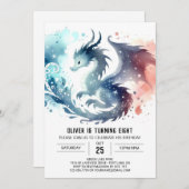 Invitation Numérique d'anniversaire du dragon enchanté (Devant / Derrière)