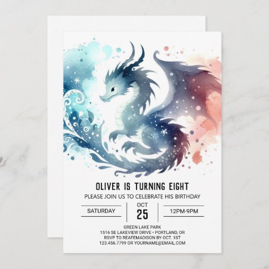 Invitation Numérique d'anniversaire du dragon enchanté (Devant / Derrière)