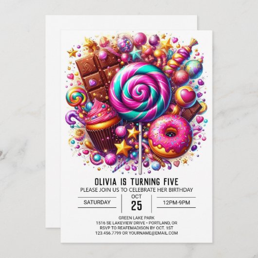 Invitation numérique d'anniversaire Sweets Adorabl (Devant / Derrière)