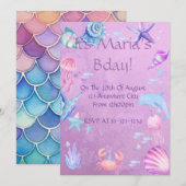 INVITATION NUMÉRIQUE FÉERIQUE THÈME MER, FILLE (Devant / Derrière)