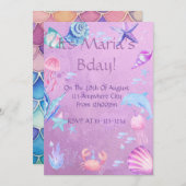 INVITATION NUMÉRIQUE FÊTE THÈME MER SIRÈNE FILLE (Devant / Derrière)