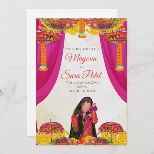 Invitation numérique Mayoun & invitations de Haldi (Devant / Derrière)