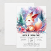 Invitation numérique minimaliste Cute Fox Annivers (Devant / Derrière)