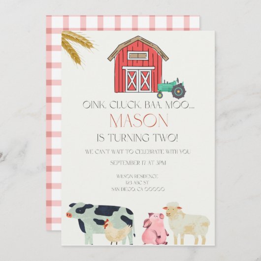 Invitation numérique Oink Cluck Baa Moo (Devant / Derrière)