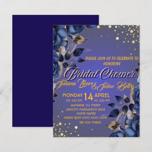 Invitation Numérique Royal Bleu et Or Modifiable (Devant / Derrière)