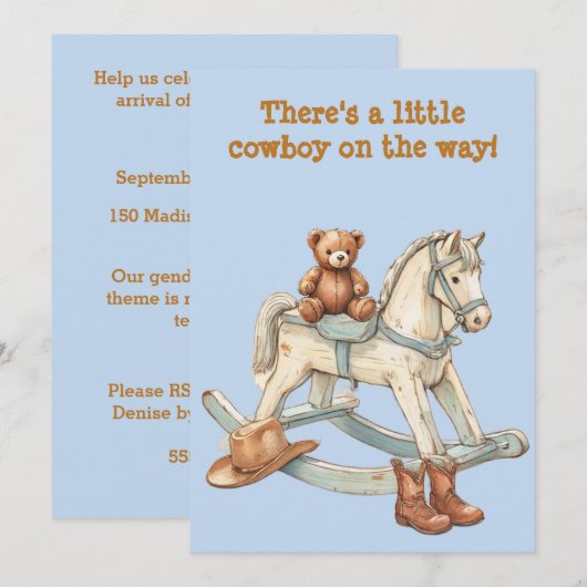 Invitation numérique vintage Little Cowboy (Devant / Derrière)