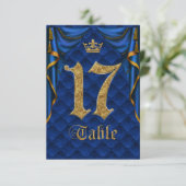 Invitation Numéro 17 de Table de Mariage Couronne d'Or Bleu R (Debout devant)