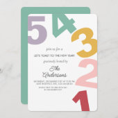 Invitation Numéro coloré Nouvel an veille fête (Devant / Derrière)