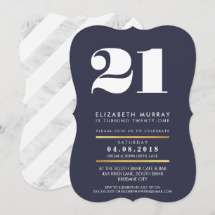 Invitation NUMÉRO D'ÂGE LIBRE Marine minimale blanc 21e INVIT