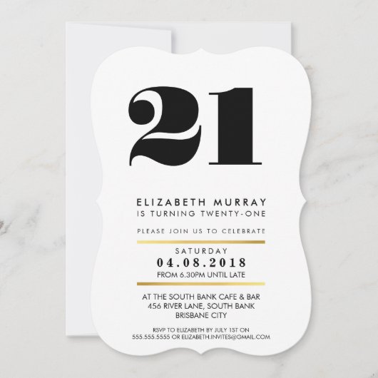 Invitation NUMÉRO D'ÂGE LIBRE minimal noir & marbre 21e INVIT (Devant)