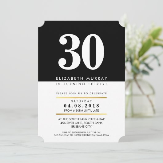 Invitation NUMÉRO D'ÂGE LIBRE minimum noir blanc 30E INVITATI (Debout devant)