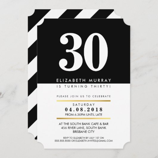 Invitation NUMÉRO D'ÂGE LIBRE minimum noir blanc 30E INVITATI (Devant / Derrière)