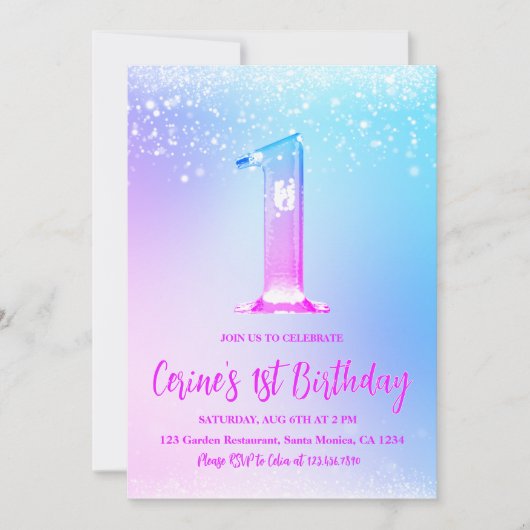 Invitation Numéro de glace paillettes blanches Fille Premier (Devant)