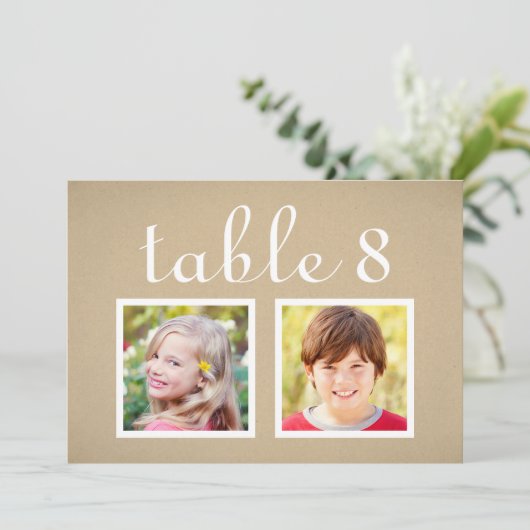 Invitation Numéro de la table de photos Mariage Rustique Kraf (Debout devant)