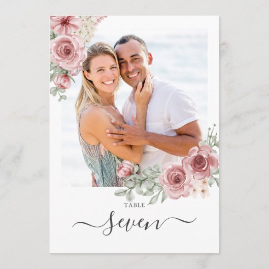 Invitation Numéro de la table de photos Roses florales (Dos)
