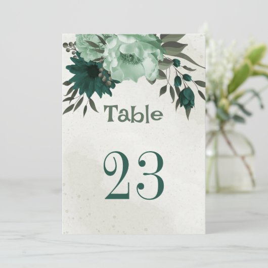Invitation numéro de la table des fleurs vert émeraude (Debout devant)
