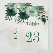 Invitation numéro de la table des fleurs vert émeraude (Devant / Derrière)