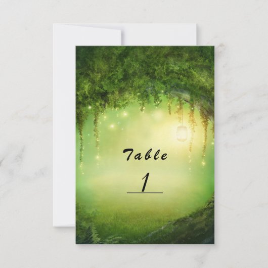 Invitation Numéro de la table Mariage Forêt et Lumières encha (Devant)