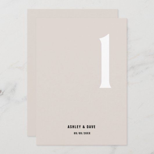 Invitation Numéro de tableau 1 Mariage beige gras Numéro de t (Devant / Derrière)