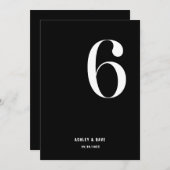 Invitation Numéro de tableau 6 Mariage noir en gras Numéro de (Devant / Derrière)