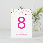 Invitation NUMÉRO DE TABLEAU Bat mitzvah glam confetti or ros (Debout devant)