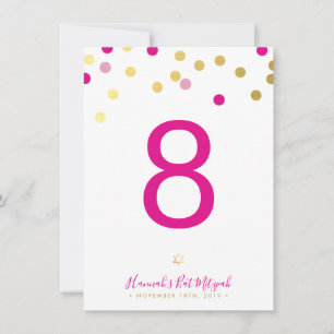 Invitation NUMÉRO DE TABLEAU Bat mitzvah glam confetti or ros