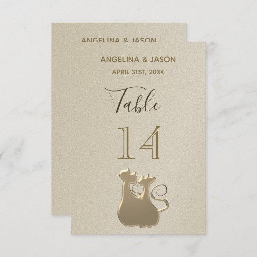 Invitation Numéro de tableau Cat Couple Golden Elegant Mariag (Devant / Derrière)