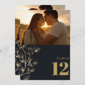 Invitation Numéro de tableau de la photo Florale dorée modern (Devant / Derrière)