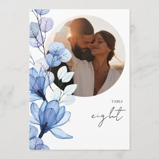 Invitation Numéro de tableau de photos bleu clair transparent (Dos)